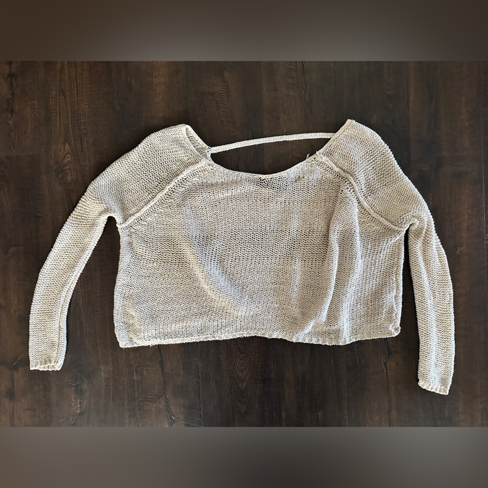 Free People Linen/Cotton Beige Knit Sweater